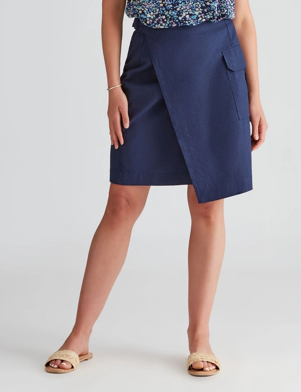 Rockmans Knee Length Linen Mock Wrap Skirt, hi-res image number null