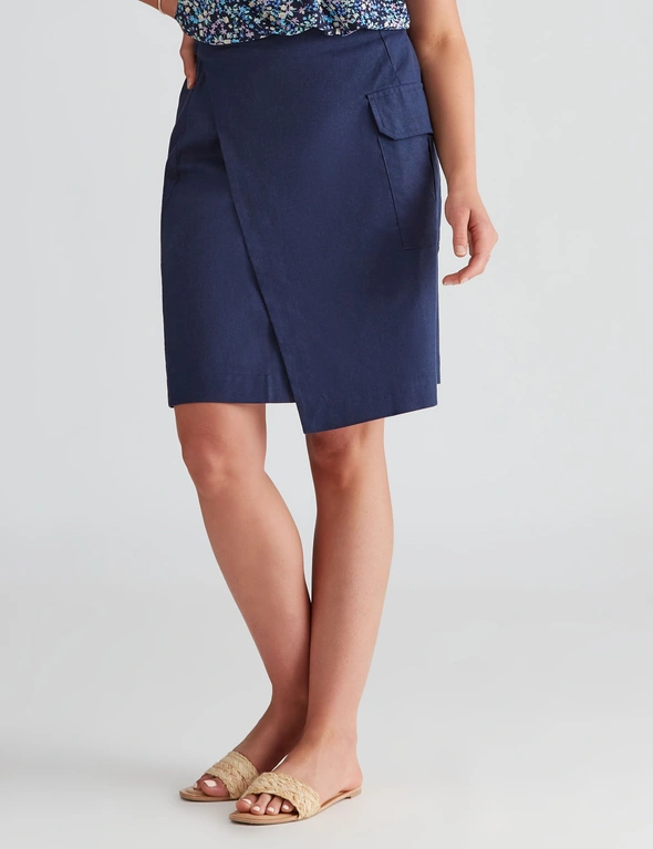 Rockmans Knee Length Linen Mock Wrap Skirt, hi-res image number null