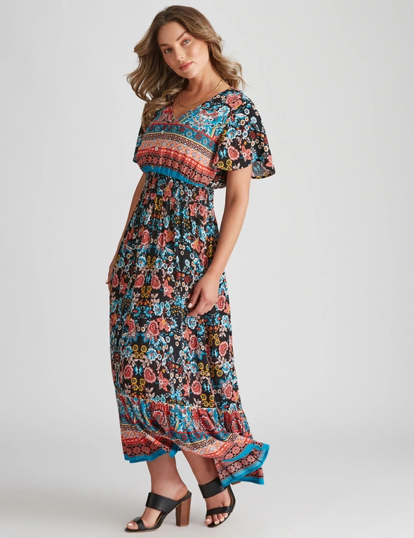 Rockmans Maxi Length Woven Shirred Waist Dress | W Lane