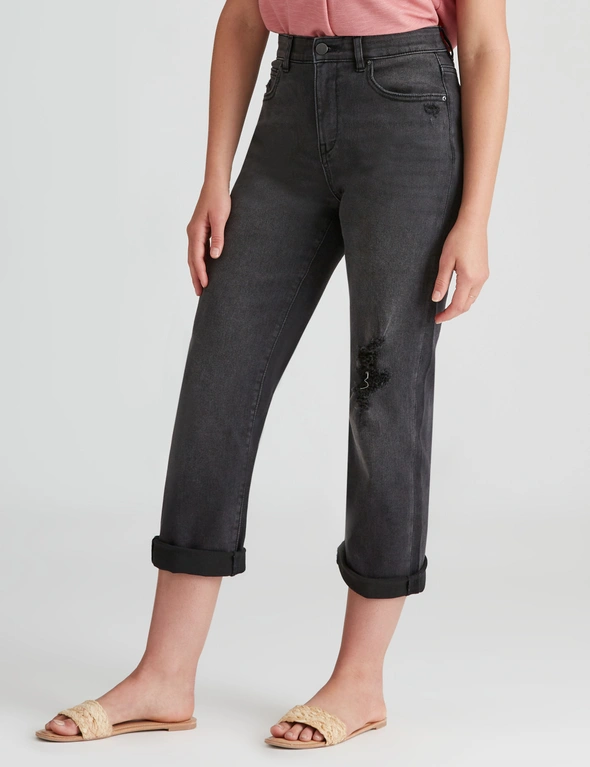 Rockmans 7/8 Length Girlfriend Distressed Denim Jeans, hi-res image number null