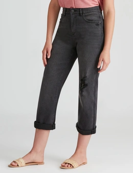 Rockmans 7/8 Length Girlfriend Distressed Denim Jeans