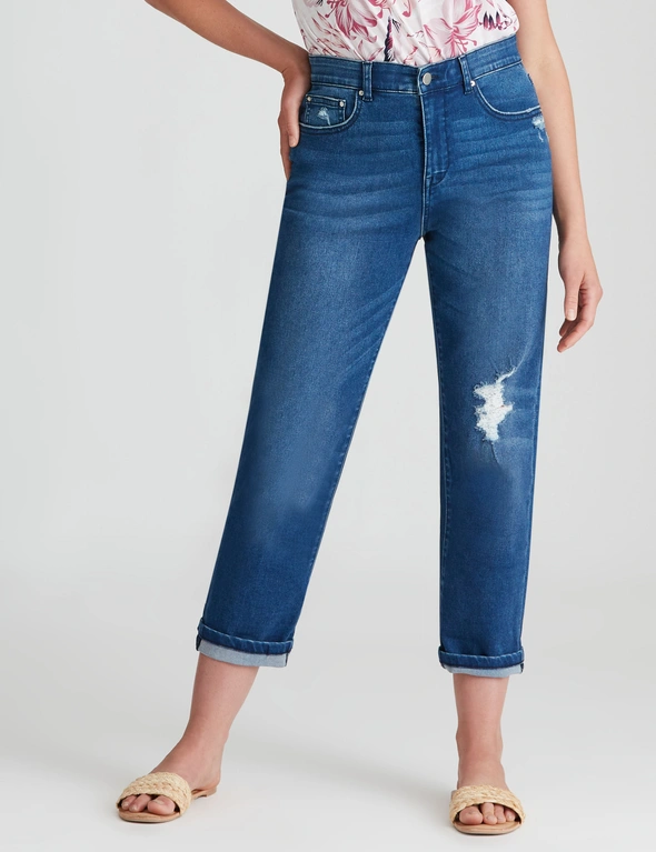 Rockmans 7/8 Length Girlfriend Distressed Denim Jeans, hi-res image number null