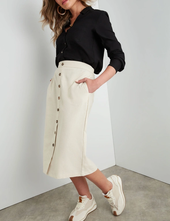 Rockmans Knee Length Woven Button Front Skirt, hi-res image number null