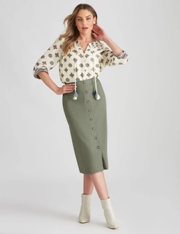 Rockmans Knee Length Woven Button Front Skirt