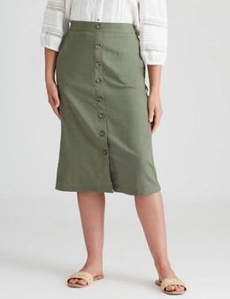 Rockmans Knee Length Woven Button Front Skirt