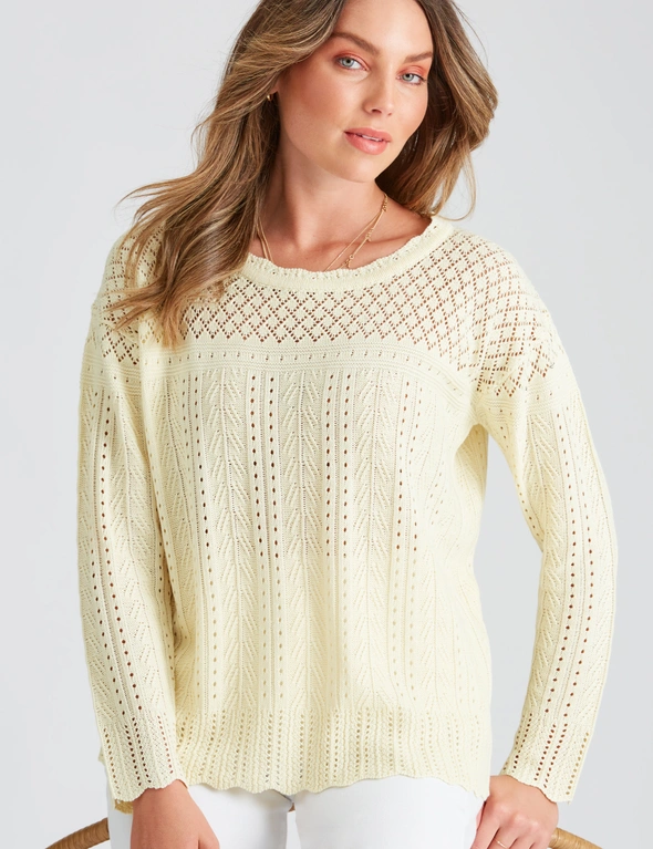 Cream Pointelle Knit Pullover