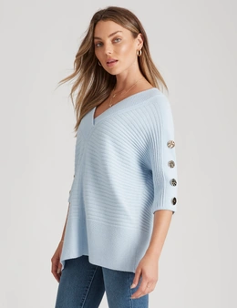 Rockmans Elbow Sleeve Button Ribbed Jumper