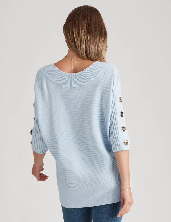 Rockmans Elbow Sleeve Button Ribbed Jumper, hi-res image number null