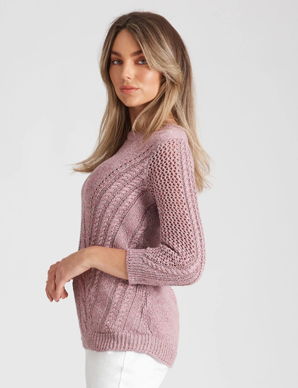 Rockmans 3/4 Sleeve Cable knitwear Colourblock Jumper, hi-res image number null