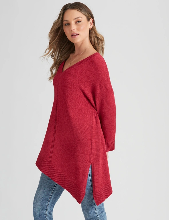 Rockmans Elbow Sleeve True Knitwear Asymmetric Zipped Top, hi-res image number null