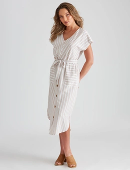 Rockmans Sleeveless Linen Stripe Dress