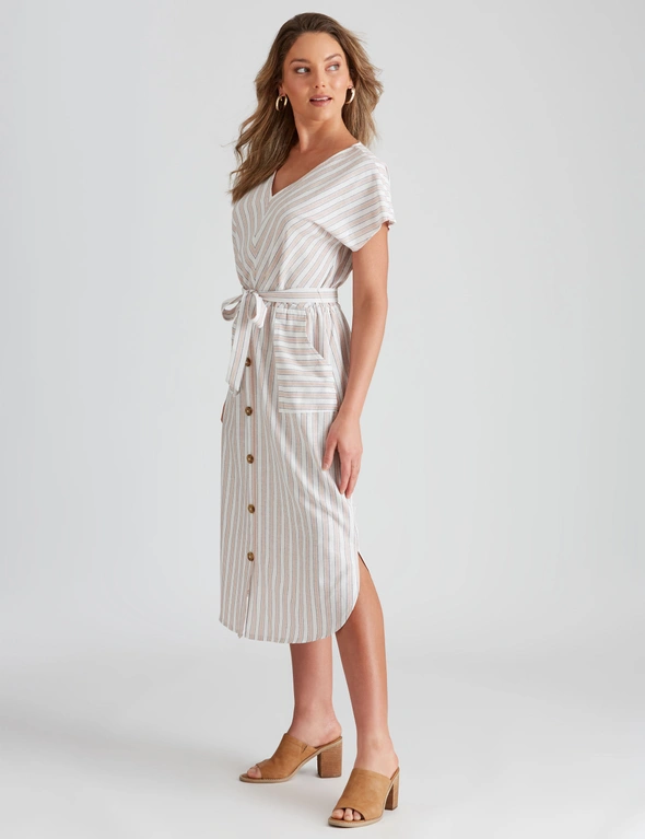 Rockmans Sleeveless Linen Stripe Dress, hi-res image number null