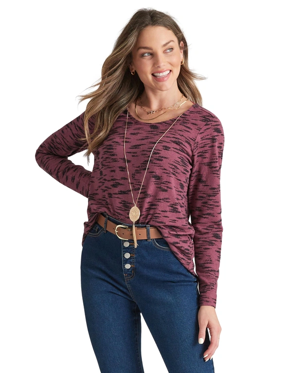Rockmans Long Sleeve Faux Knitwear Necklace Top, hi-res image number null