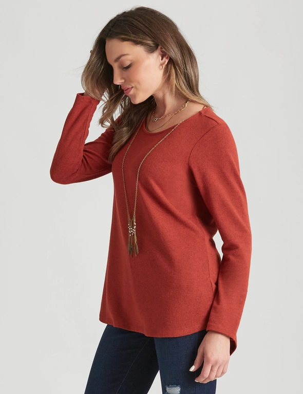Rockmans Long Sleeve Faux Knitwear Necklace Top, hi-res image number null