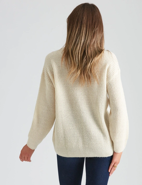 Rockmans Long Sleeve Asymmetric Button Knitwear Jumper, hi-res image number null