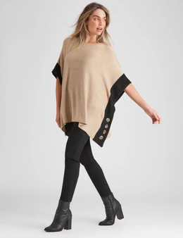 Rockmans Elbow Sleeve True Knitwear Poncho Buttons