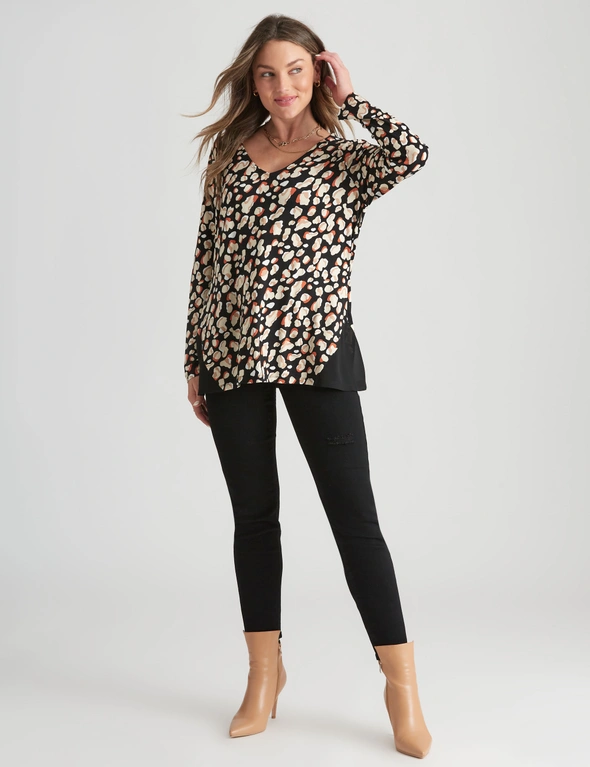 Rockmans Long Sleeve Knitwear Top With Georgette Panel, hi-res image number null