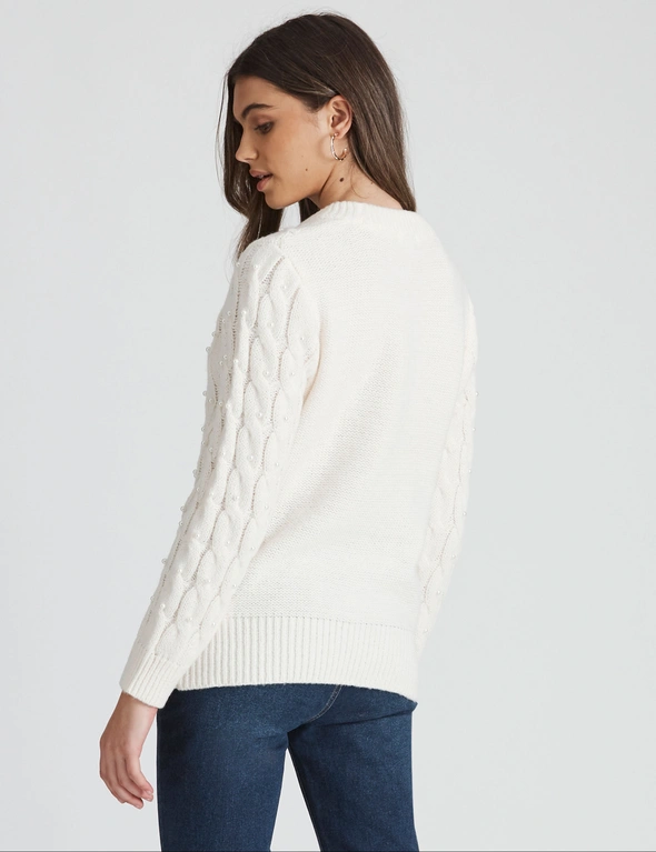 Rockmans Long Sleeve Pearl Cable Knitwear Jumper, hi-res image number null