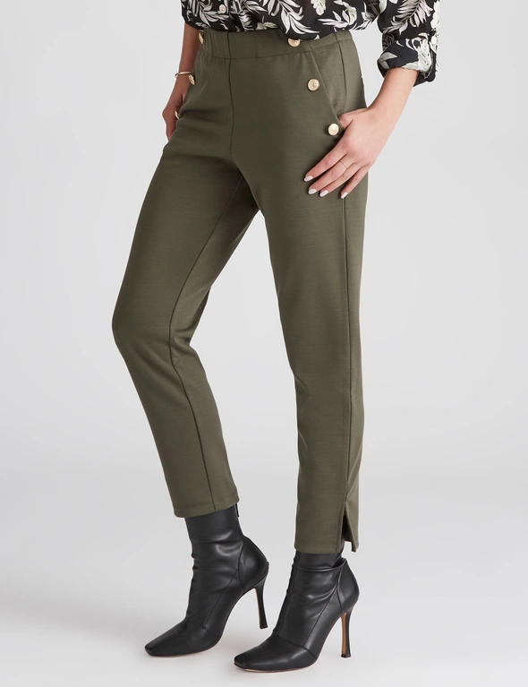 Rockmans Full Length Military Button Ponte Pants, hi-res image number null