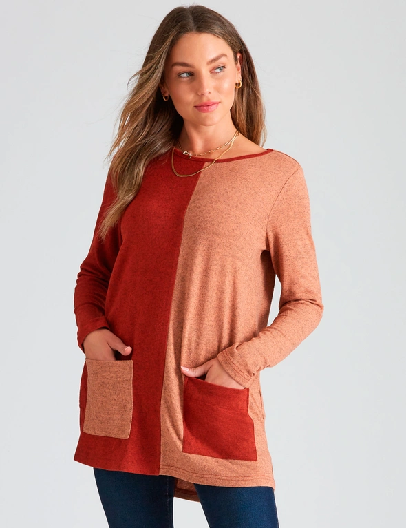 Rockmans Long Sleeve Contrast Colour Knitwear Look Top, hi-res image number null