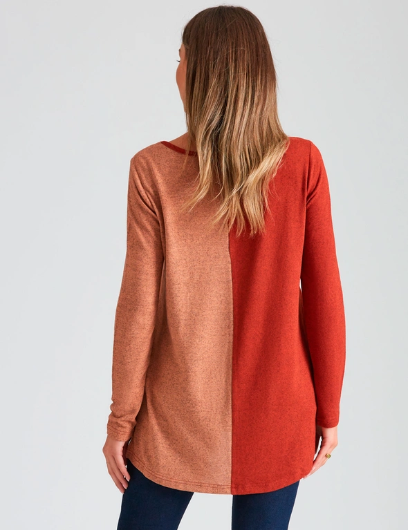 Rockmans Long Sleeve Contrast Colour Knitwear Look Top, hi-res image number null