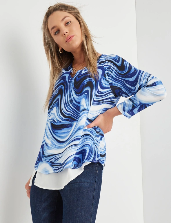 Rockmans Long Sleeve Double Layer Chain Neck Woven Top, hi-res image number null