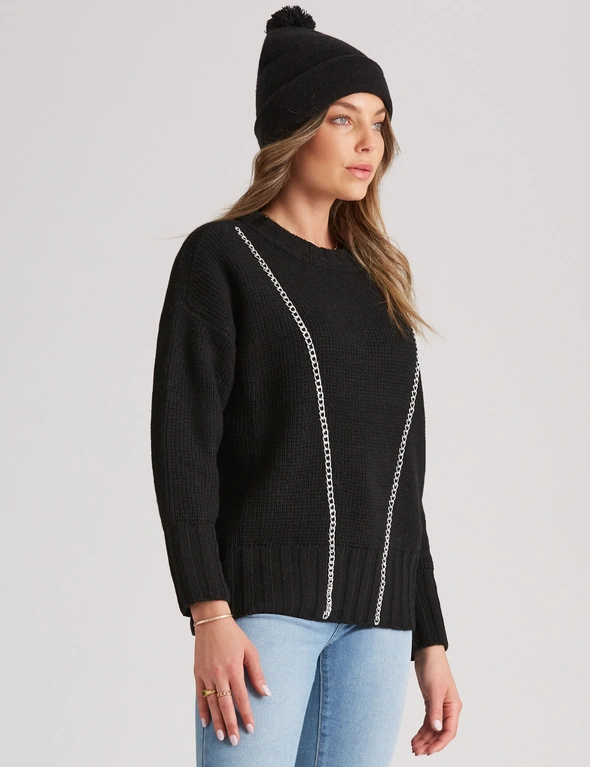 Rockmans Long Sleeve Chain Detail Knitwear Jumper, hi-res image number null