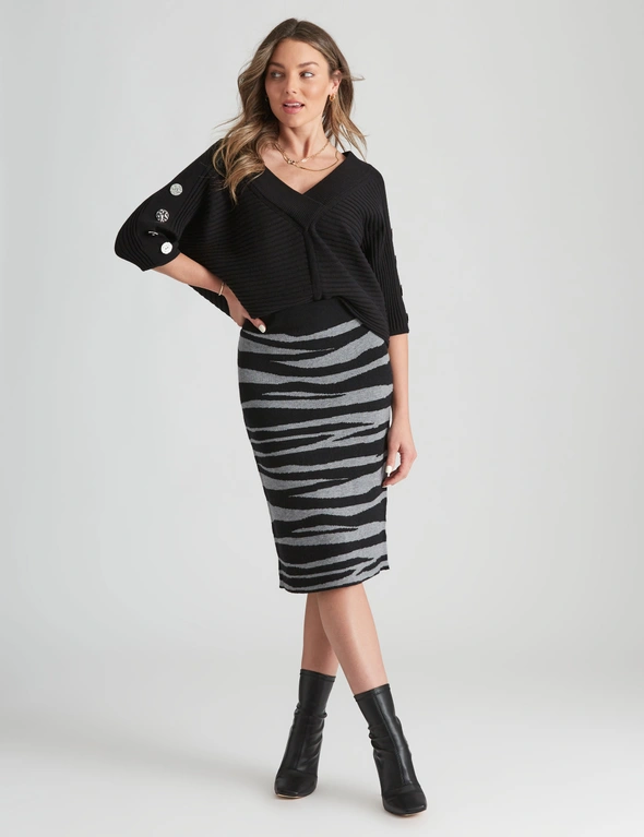 Rockmans Midi Length Zebra True Knitwear Skirt, hi-res image number null