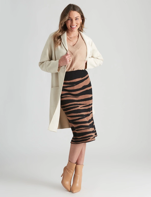 Rockmans Midi Length Zebra True Knitwear Skirt, hi-res image number null