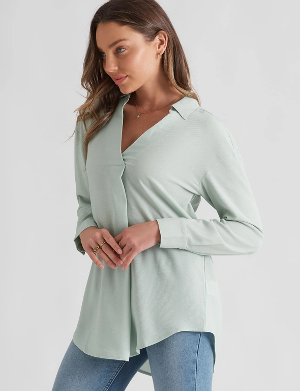 Rockmans Long Sleeve Collar V Neck Tunic Woven Top, hi-res image number null