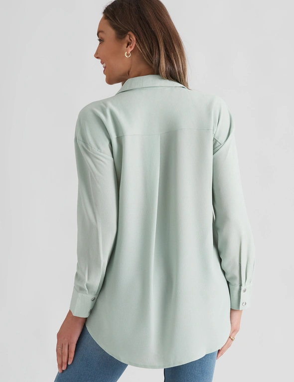 Rockmans Long Sleeve Collar V Neck Tunic Woven Top, hi-res image number null