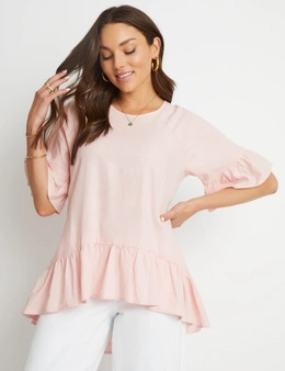 Rockmans Elbow Frill Sleeve and Hem Button BackTop