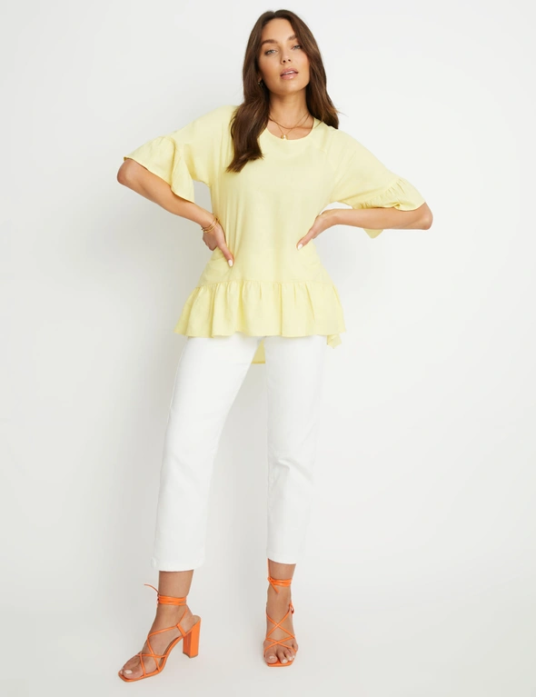 Rockmans Elbow Frill Sleeve and Hem Button BackTop, hi-res image number null