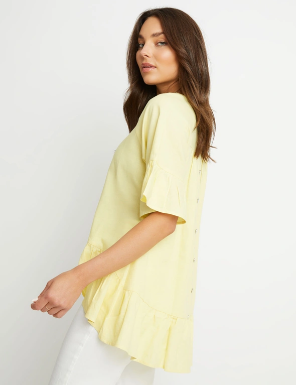 Rockmans Elbow Frill Sleeve and Hem Button BackTop, hi-res image number null