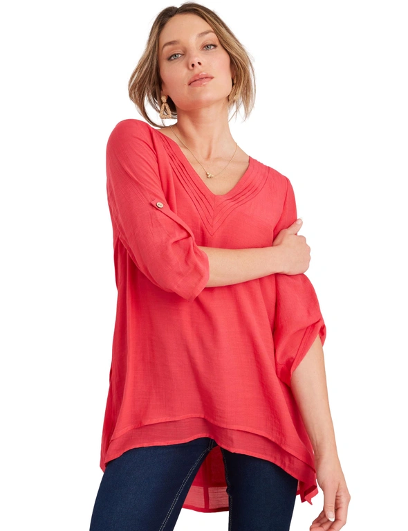 Rockmans V Neck Woven Double Layer Longline Top, hi-res image number null