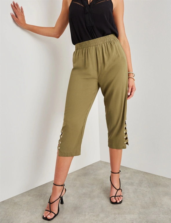 Rockmans Crop Pants With Button Side Ankle Detail, hi-res image number null