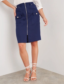 Rockmans Knee Length Linen Blend Zipped Front Skirt