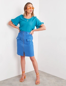 Rockmans Knee Length Linen Blend Zipped Front Skirt