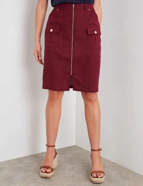 Rockmans Knee Length Linen Blend Zipped Front Skirt, hi-res image number null