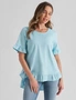 Rockmans Elbow Sleeve Frill Button Back Woven Top, hi-res