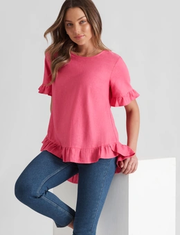 Rockmans Elbow Sleeve Frill Button Back Woven Top