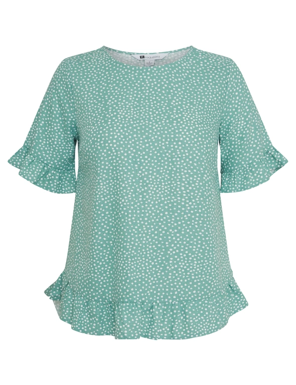Rockmans Elbow Sleeve Frill Button Back Woven Top, hi-res image number null