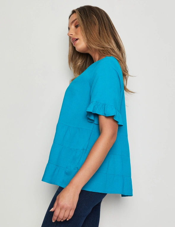 Rockmans Woven Extended Slveeve Pleat Waist Top, hi-res image number null