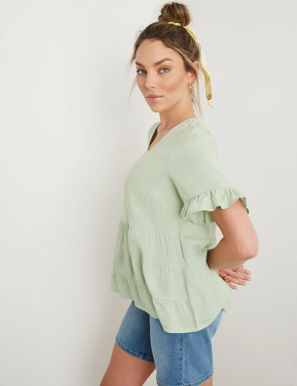 Rockmans Woven Extended Slveeve Pleat Waist Top, hi-res image number null