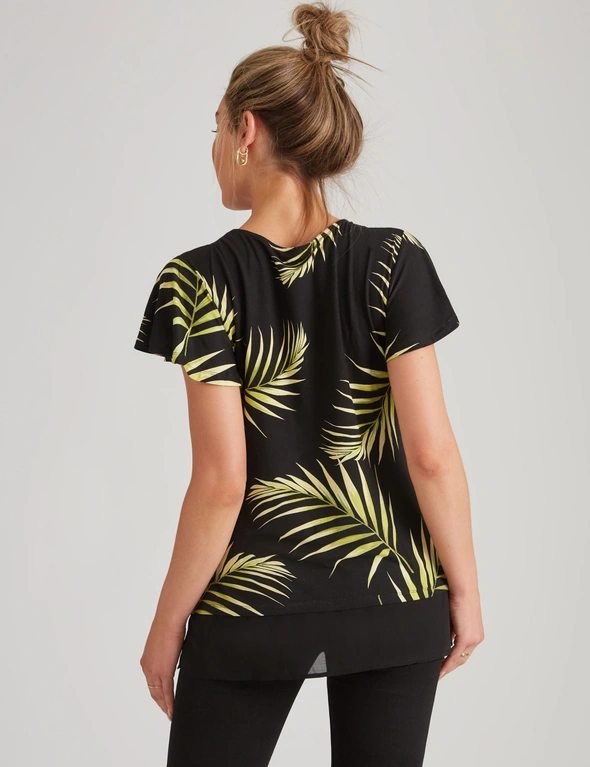 Rockmans Short Sleeve Mixed Media Ring Zipped Top, hi-res image number null