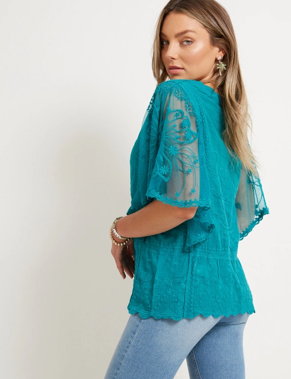 Rockmans Elbow Sleeve Frill Yoke Top, hi-res image number null
