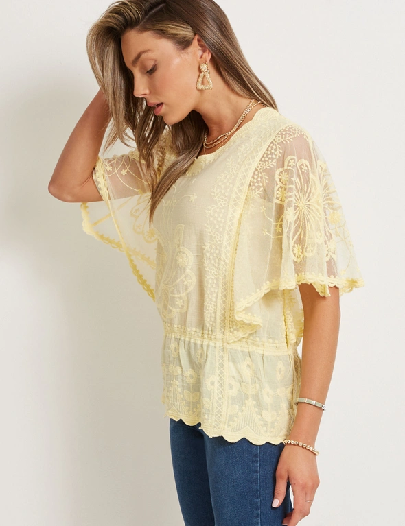 Rockmans Elbow Sleeve Frill Yoke Top, hi-res image number null