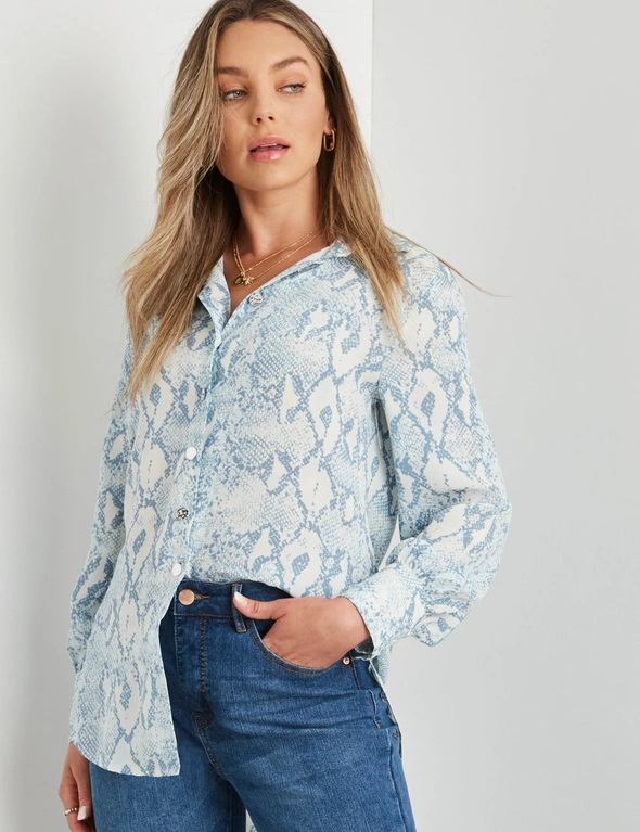 Rockmans Long Sleeve Button High Low Blouse, hi-res image number null