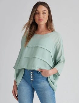Rockmans Long Sleeve Woven Pleated Front Top