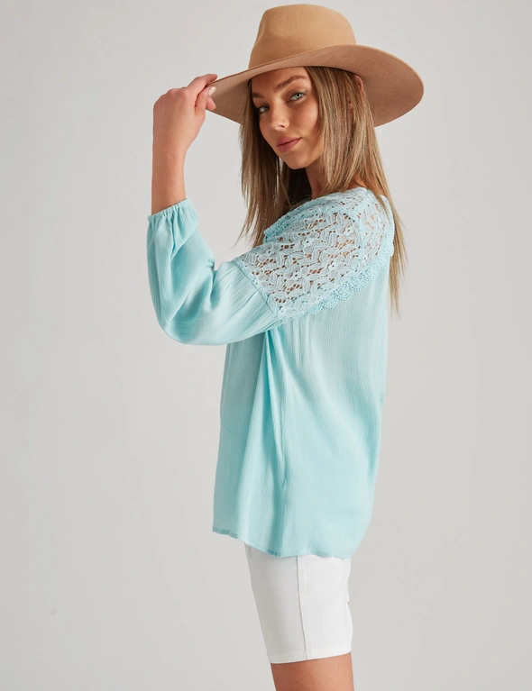 Rockmans Long Sleeve Lace Yoke Woven Peasant Top, hi-res image number null